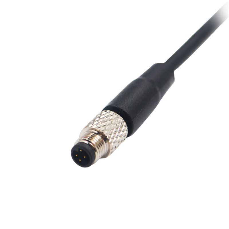 M5 4pins A code male straight cable,unshielded,PUR,-40°C~+105°C,26AWG 0.14mm²,brass with nickel plated screw